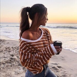 Free People Breton Stripe Pullover Autumn Pearl L